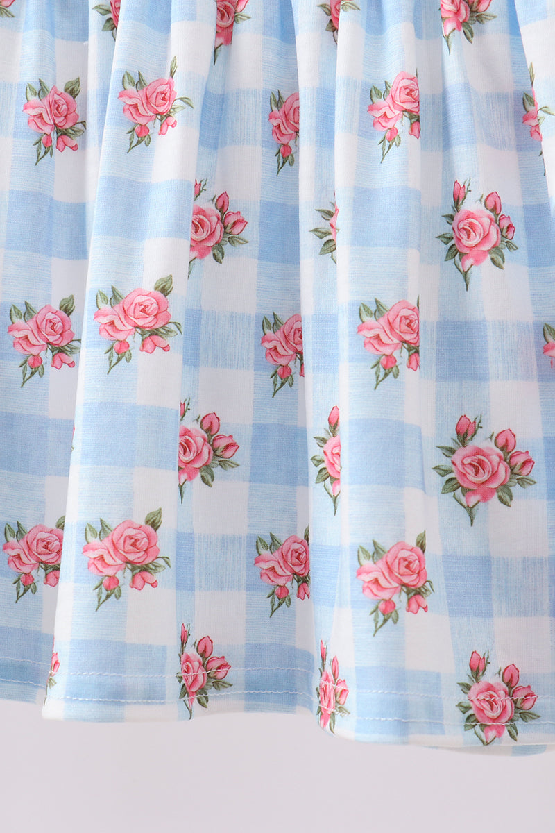 Blue Bow Smocked Floral Gingham Bloomer Set