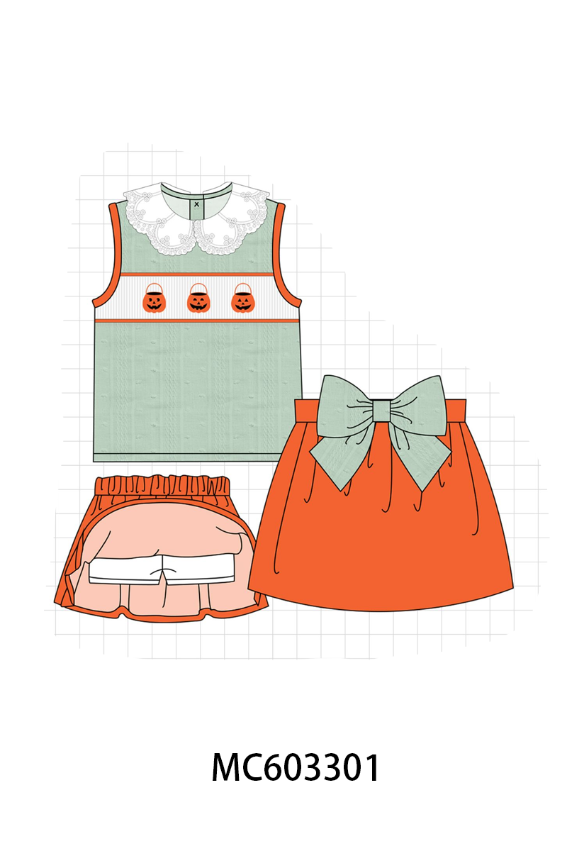 Green Pumpkin Smocked Skorts Set