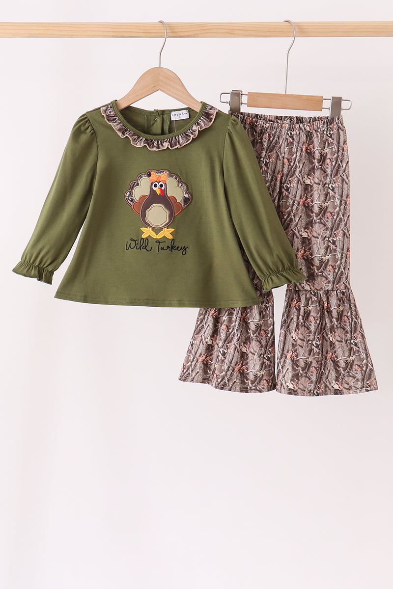 Forest camouflage turkey applique ruffle pants set
